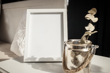 white portrait frame mockups, Scandinavian interior  neutral color palette.