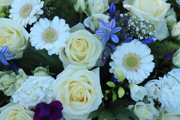 White and blue bridal flowers
