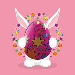 Bunny with a decorated easter egg - Vector