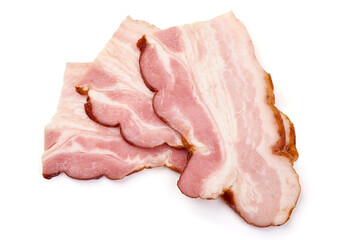 Pork brisket slices, smoked meat, isolated on white background