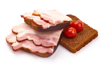 Pork brisket slices, smoked meat, isolated on white background