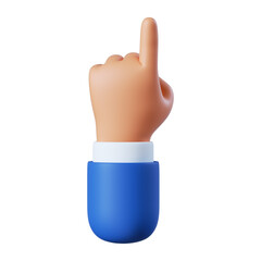 Business clip art isolated on white background. Cartoon character hand pointing up gesture. 3d illustration.