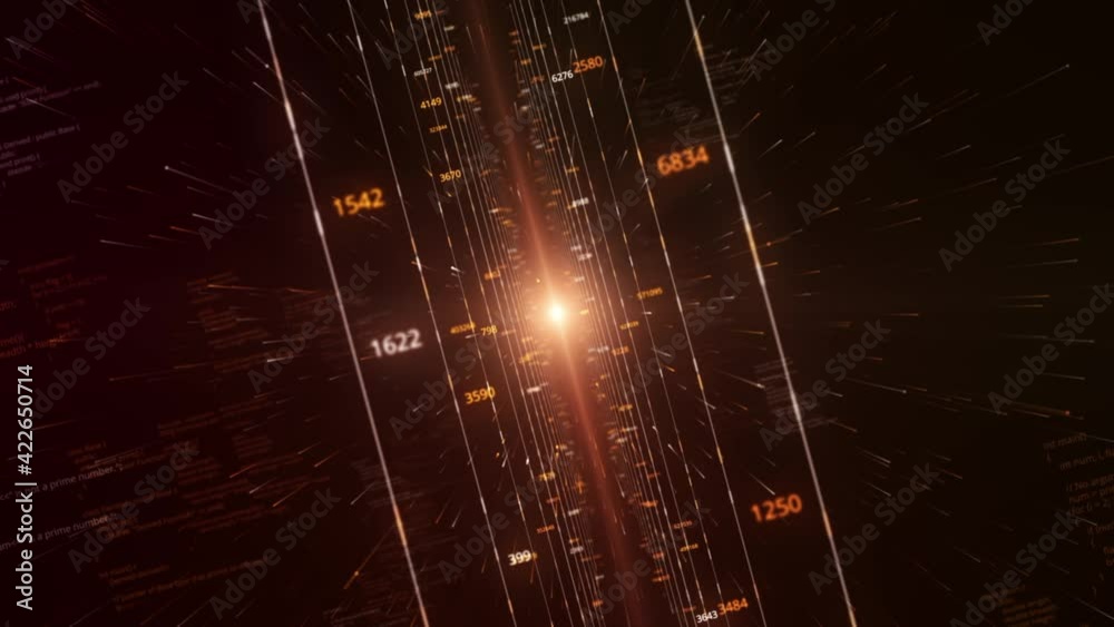 Poster motion graphics background with the visualization of a data center. animation. flying into digital t