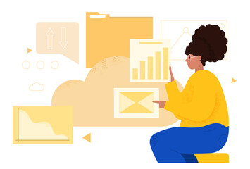 Oversize woman use cloud computing technology.