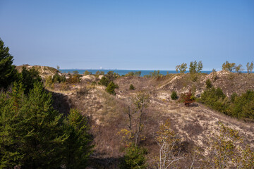 Fototapeta na wymiar Indiana Dunes National Park with Industrial Park Across The Water