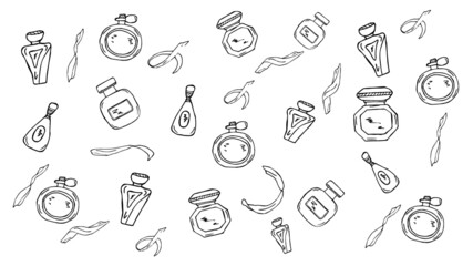 Hand drawn perfumery doodle set the background