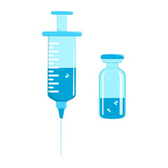 Syringe and vaccine vial icons isolated on white background. Vaccination and immunization concept. Vector cartoon illustration.