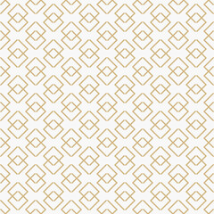 Golden vector abstract geometric pattern with linear shapes, rhombuses, diamonds. Stylish minimal gold and white geo texture. Subtle modern luxury background. Repeat design for decoration, print, web