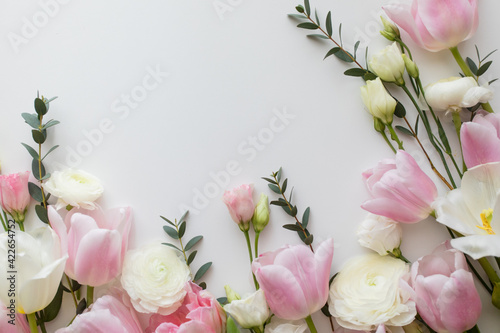Pink and white flowers border design over the white