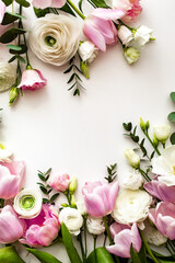 Pink and white flowers border design over the white