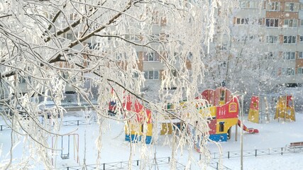 playground in the sity in winter