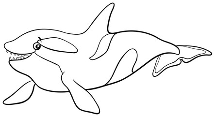cartoon orca or killer whale animal character coloring book page
