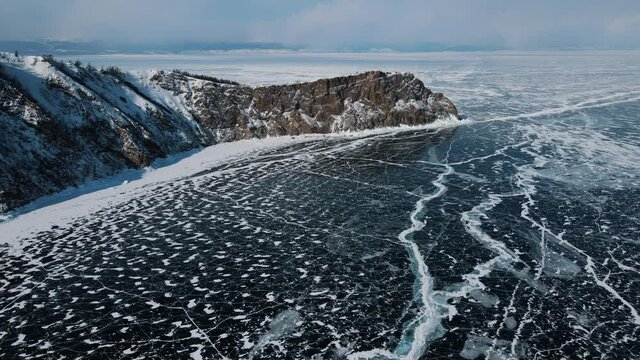 ice, lake, frozen, view, winter, lake baikal, blue, beautiful, russia, baikal, landscape, natural, hummocks, deep, smooth, transparent, color, aerial, cracks, nature, cold, siberia, outdoor, tourism, 
