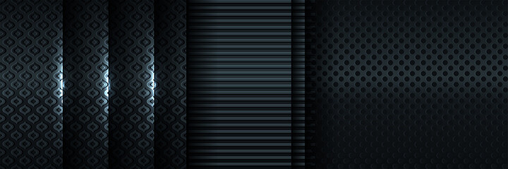 Obraz premium Dark blue abstract dynamic background with overlap layers. 3d cover science, futuristic, energy technology concept of business presentation banner for sale event night party