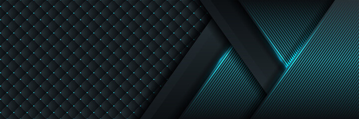 Obraz premium Dark blue abstract dynamic background with overlap layers. 3d cover science, futuristic, energy technology concept of business presentation banner for sale event night party