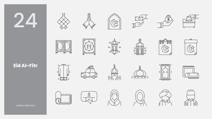 24 Eid Al-Fitr Outline Sytle Icon Collection
