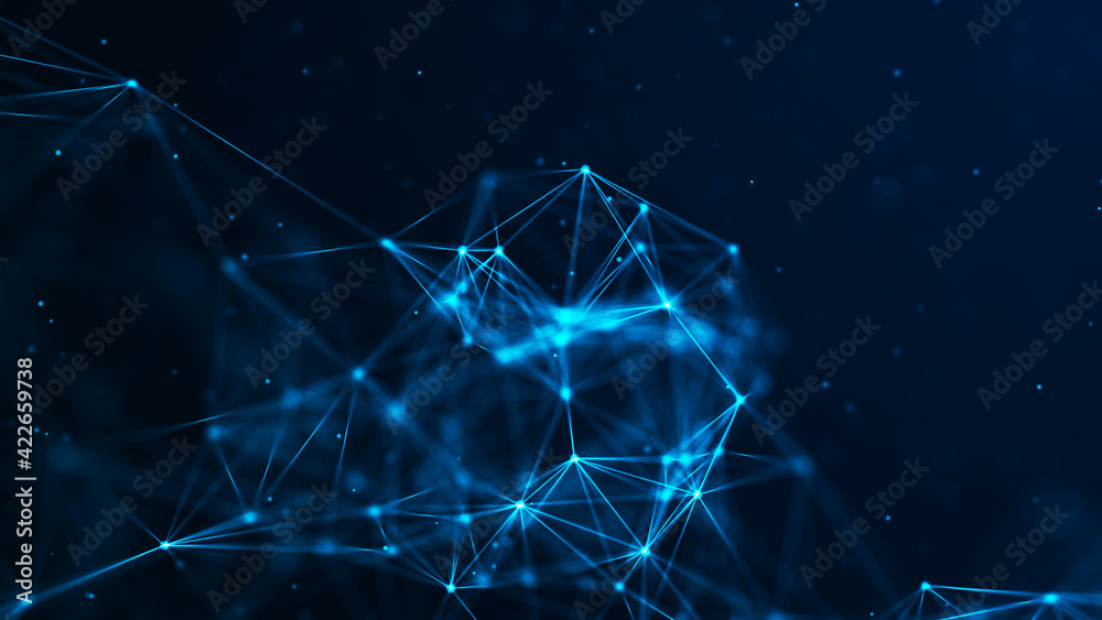 Wall mural network connecting triangles background with dots and lines. futuristic polygonal background. artifi