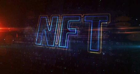 NFT crypto art sign, non fungible token of unique collectibles, blockchain and digital artwork selling technology symbol. Futuristic abstract concept 3d rendering.
