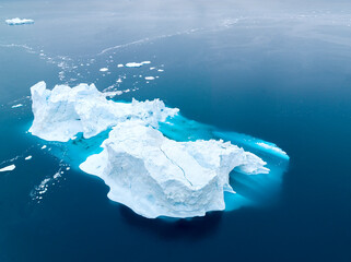 aerial view of arctic glacier on ilulissat icefjord in greenland - obrazy, fototapety, plakaty