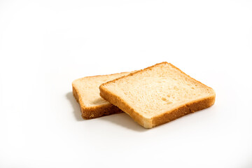 Two Slices of white bread toast isolated on white