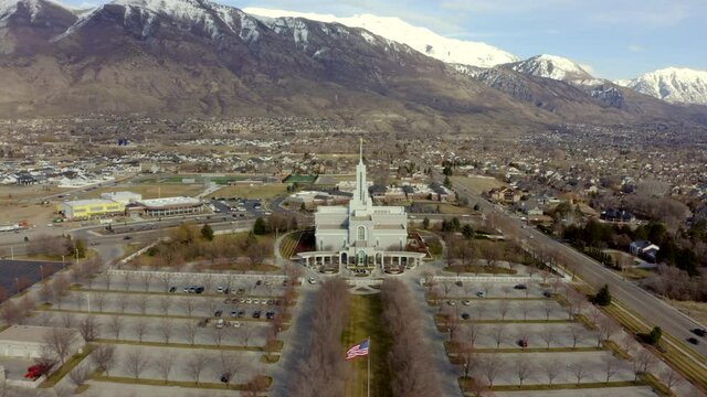 Aerial Flying Toward LDS Mount Timpanogos Temple