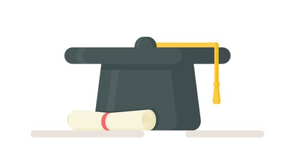 Preparing for lessons and tests. Doing your homework. Vsolated master's cap. Vector illustration of packing a backpack for school. 