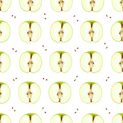 Half green apples seamless pattern. Color background.