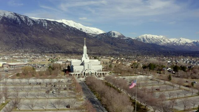 Drone Aerial Ascending at the LDS Mount Timpanogos Temple