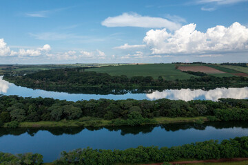 aerial view of plantations near the Tietê River waterway, in Bariri, interior of São Paulo