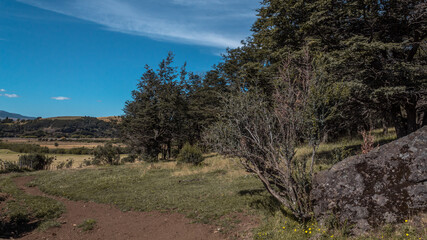 D&iacute;a soleado en el campo con montes de fondo.