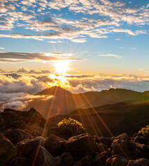 Early Morning Sunrise on top of the Volcano at Haleakala National Park, Maui, Hawaii, United States