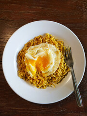 Plate Instant Noodles Egg On Table