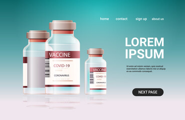bottles vials of covid-19 vaccine injection vaccination immunization anti coronavirus disease medical concept