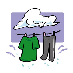 曇りで洗濯物を干し乾かない