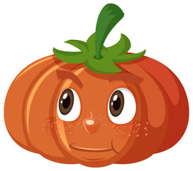Cute pumpkin cartoon character with face expression on white background