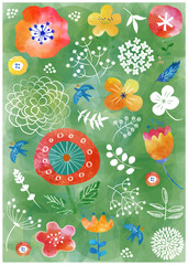 北欧風_水彩_草花柄背景