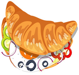 Top view of croissant with egg and vegetable inside