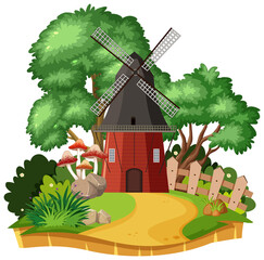 Countryside windmill house isolated