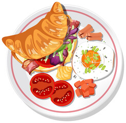 Top view of breakfast dish isolated