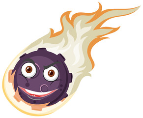 Flame meteor cartoon character with angry face expression on white background