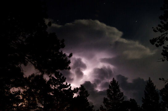 Long exposure of a thunderstorm in the woods.