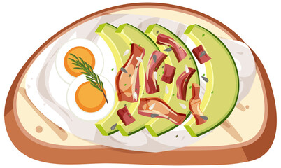Top view of a bread with egg and avocado topping