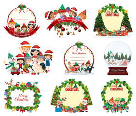 Set of blank Christmas postcard and logo isolated