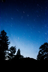 Star trails fading during the light of sunrise.