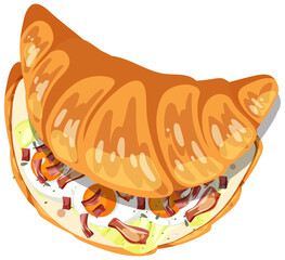 Top view of croissant with egg and bacon inside