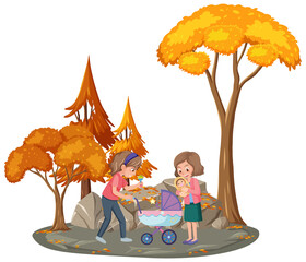 Mother and their baby at the park isolated