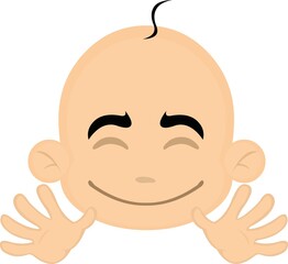 Vector emoticon illustration of a happy cartoon baby waving with his hands