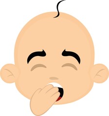 Fototapeta premium Vector emoticon illustration of a cartoon baby's head yawning and covering his mouth with his hand