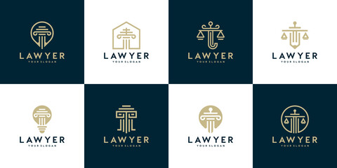 logo collection. Justice law symbols law office, law firm, attorney services, luxury logo design templates