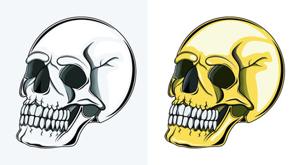 Illustration of two skulls with silver and golden color